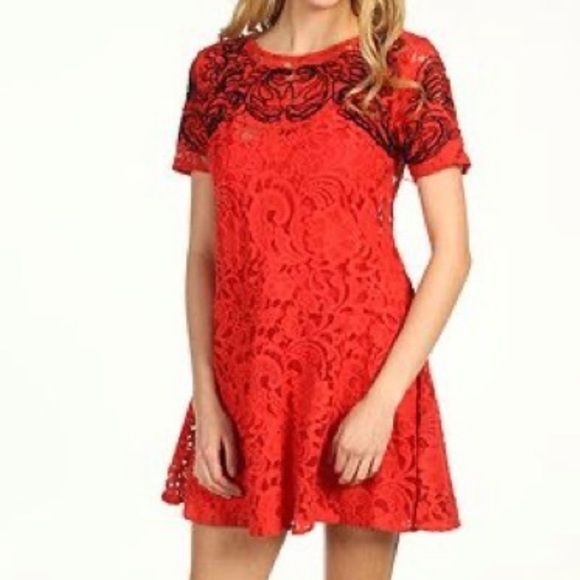 Free People Beautiful Dreamer Red Lace Dress - Picture 1 of 7